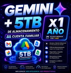 Imagen de GEMINI PRO + 5TB DE ALMACENAMIENTO X 1 AÑO (CUENTA FAMILIAR)
