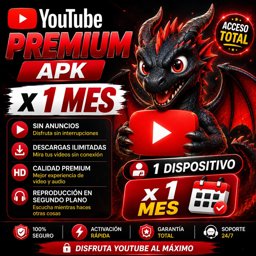Imagen de APK YOUTUBE PREMIUM  X 1 MES    ( solo para celular 1 dispositivo)